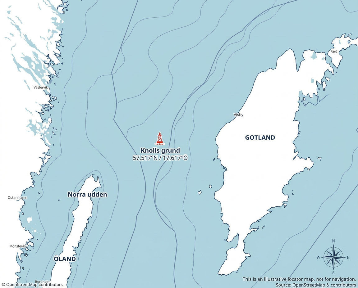Karta över Knolls grund mellan Gotland och fastlandet